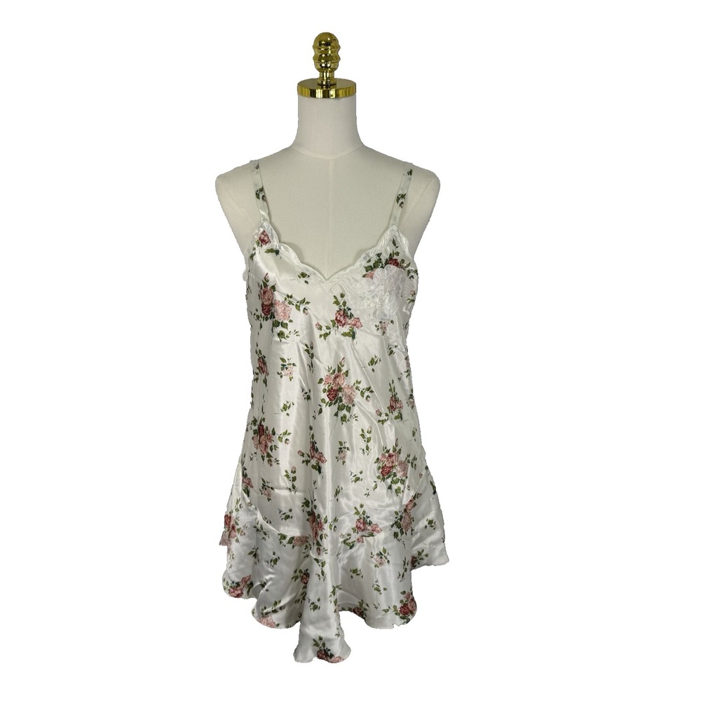 VTG Victoria's Secret Gold Label Satin Slip Dress Rose‎ Garden Sz Medium Floral